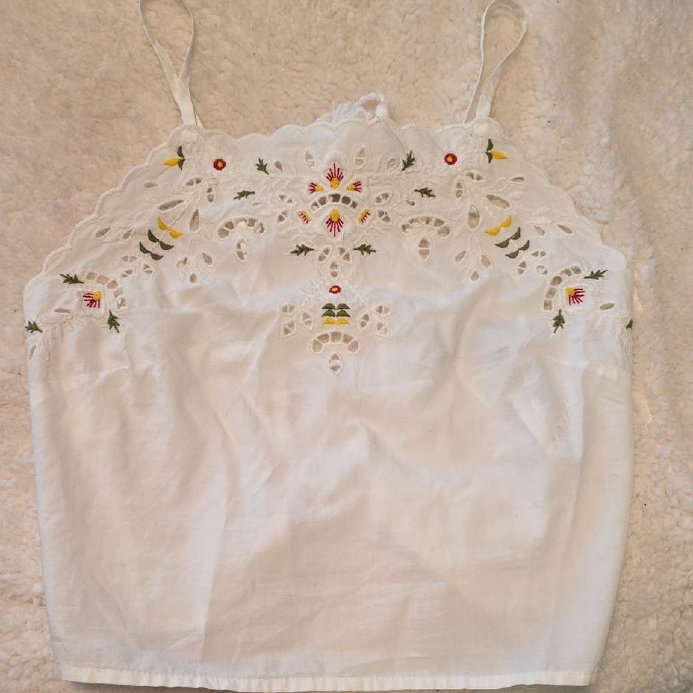 Zara White Camisole with Colorful Embroidery